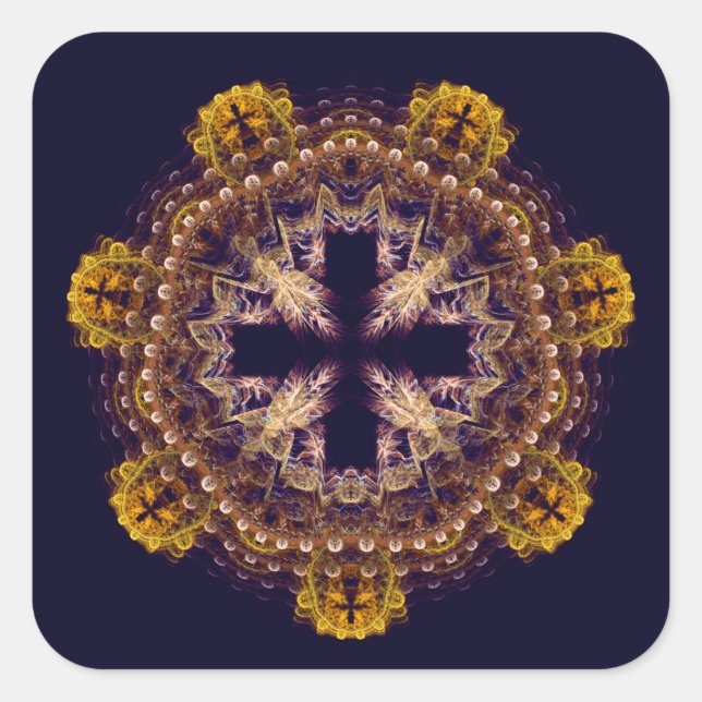 Pegatina Cuadrada Mandala transversal fractal (Anverso)