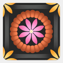 Mandalala de flores festivas de naranja rosa negro