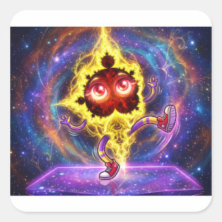 Pegatina Cuadrada Mandelbrot de dibujos animados bailando en el espa