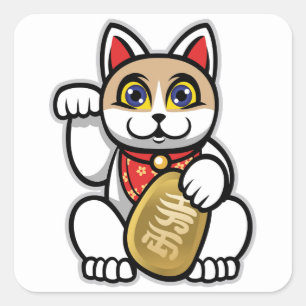 Pegatina Cuadrada Maneki Neko