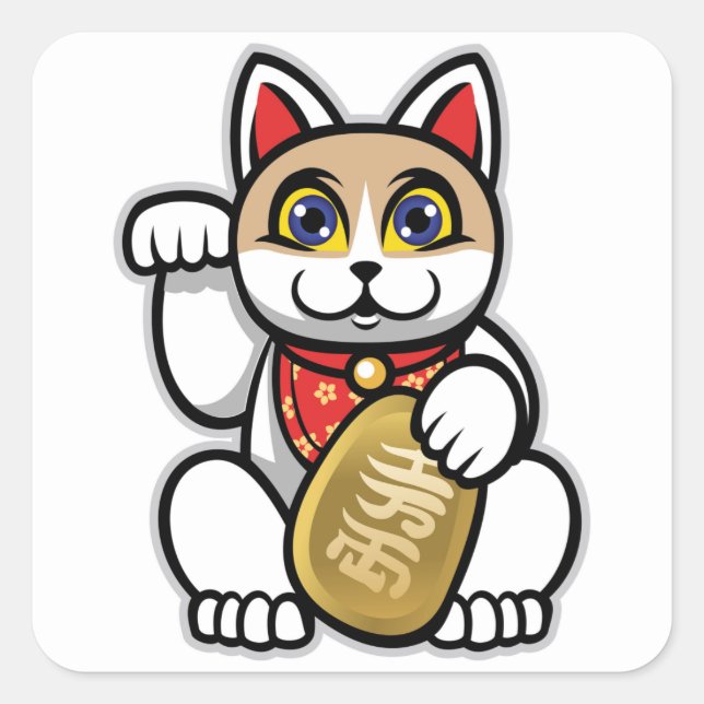 Pegatina Cuadrada Maneki Neko (Anverso)