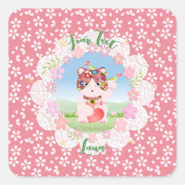 Pegatina Cuadrada Maneki Neko Lucky Luna