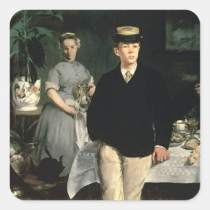 Pegatina Cuadrada Manet Comida en el estudio, 1868