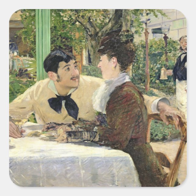 Pegatina Cuadrada Manet | El Jardín de Pere Lathuille, 1879 (Anverso)