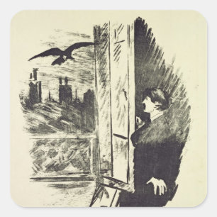 Pegatina Cuadrada Manet   Ilustracion para "The Raven"