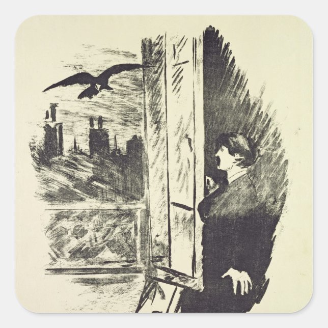 Pegatina Cuadrada Manet | Ilustracion para "The Raven" (Anverso)