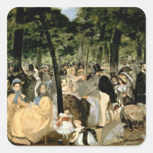 Pegatina Cuadrada Manet   Música en los Jardines de las Tullerías, 1
