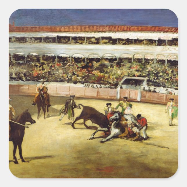 Pegatina Cuadrada Manet | Pelea de toros, 1865 (Anverso)