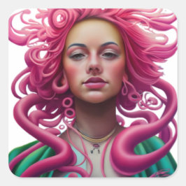 Pegatina Cuadrada Manga Dibujada A Mano Enfrenta Retrato Pop Art Y P