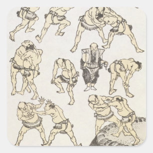 Pegatina Cuadrada Manga: estudios de gestos y posturas de lucha