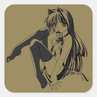 Pegatina Cuadrada Manga, Neko Catgirl Furry Kawaii Loli