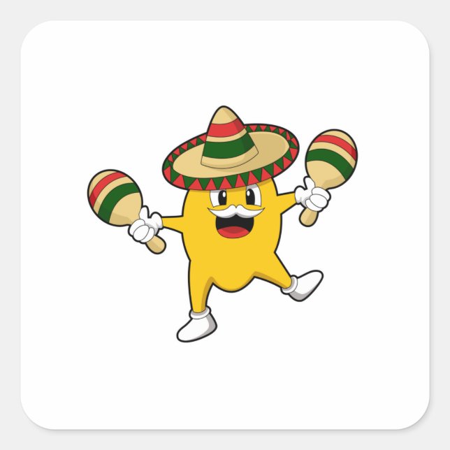 Pegatina Cuadrada Mango como músico con maraca (Anverso)