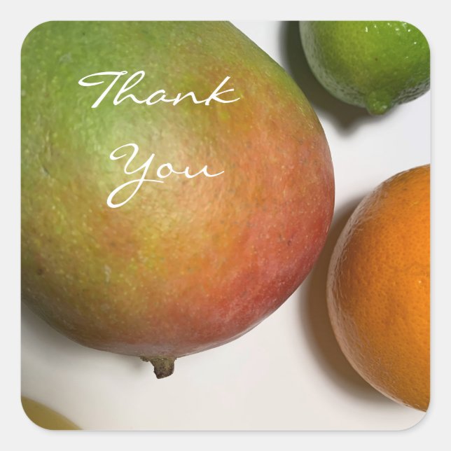 Pegatina Cuadrada Mango y Frutas Cítricas Gracias (Anverso)