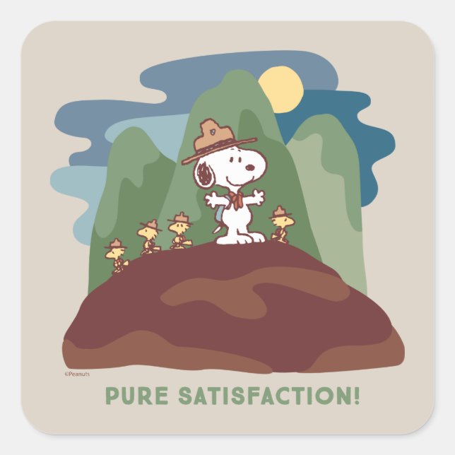 Pegatina Cuadrada Maní | Snoopy & Woodstock Satisfacción pura (Anverso)