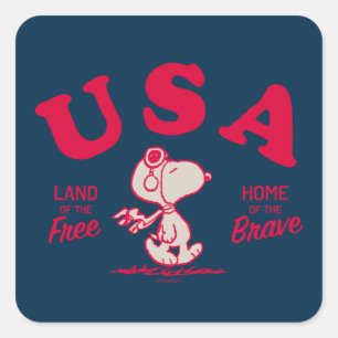 Pegatina Cuadrada Maní   Tierra libre de Snoopy USA
