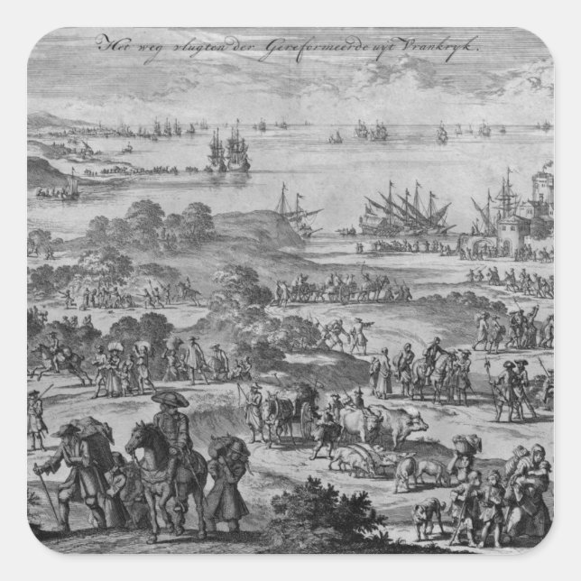 Pegatina Cuadrada Manifestantes abandonan Francia (Anverso)