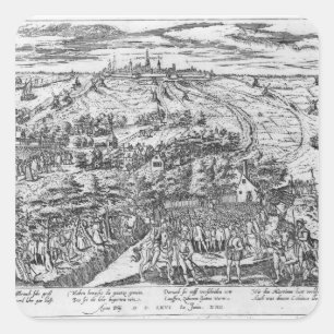 Pegatina Cuadrada Manifestantes reunidos al aire libre alrededor de 