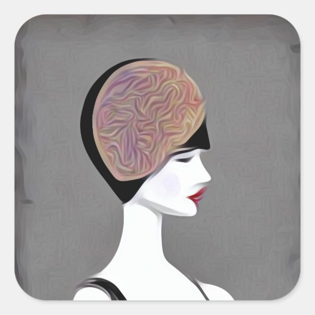 Pegatina Cuadrada Mannequina de Flapper pintada de época (Anverso)