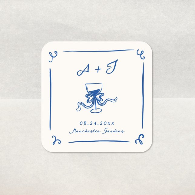 Pegatina Cuadrada Mano caprichosa dibujó Boda de arco azul de la mar (Subido por el creador)