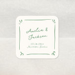 Pegatina Cuadrada Mano caprichosa dibujó Boda verde<br><div class="desc">Este adorable diseño presenta elementos dibujados a mano y un texto llamativo en negrita.</div>