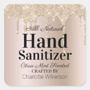 Pegatina Cuadrada Mano casera personalizado Sanitizer Purpurina de o