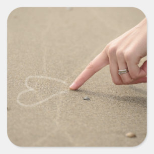 Pegatina Cuadrada Mano, Corazón, Dibujar