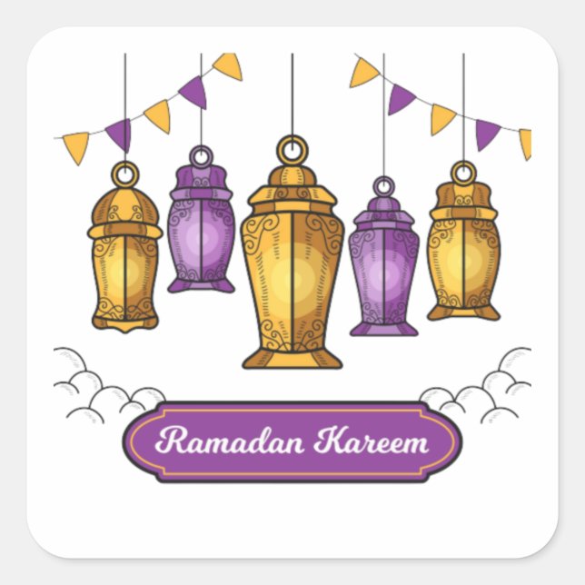 Pegatina Cuadrada mano dibujada-ramadan-kareem- cadena de camisetas (Anverso)