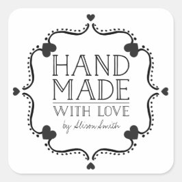 Pegatina Cuadrada Mano hecha con pegatinas amorosos con corazones