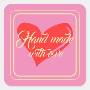 Pegatina Cuadrada Mano personalizada hecha con amor Textos