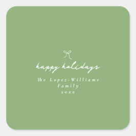 Pegatina Cuadrada Mano sencilla dibujada en Navidades verdes y blanc