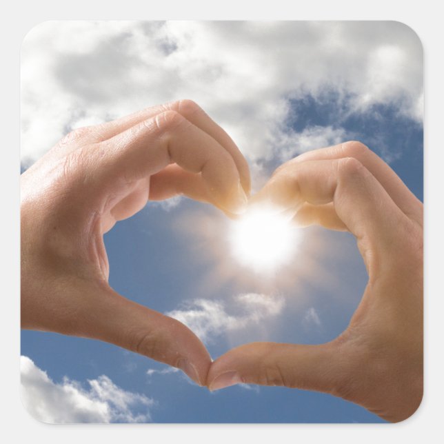Pegatina Cuadrada Manos de amor (Anverso)