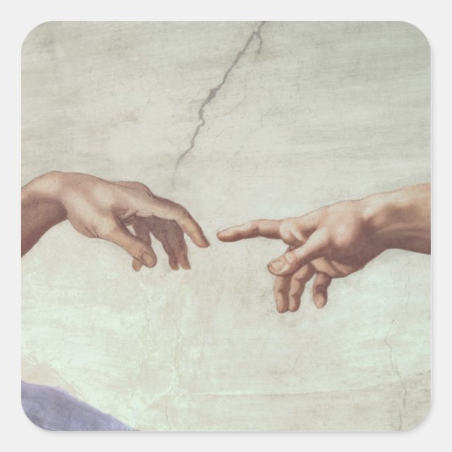 Pegatina Cuadrada Manos de Dios y de Adán (Anverso)