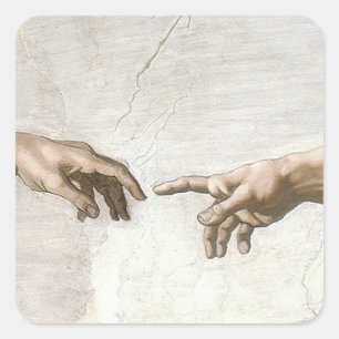 Pegatina Cuadrada Manos de la Creación de Adán de Miguel Ángel Arte