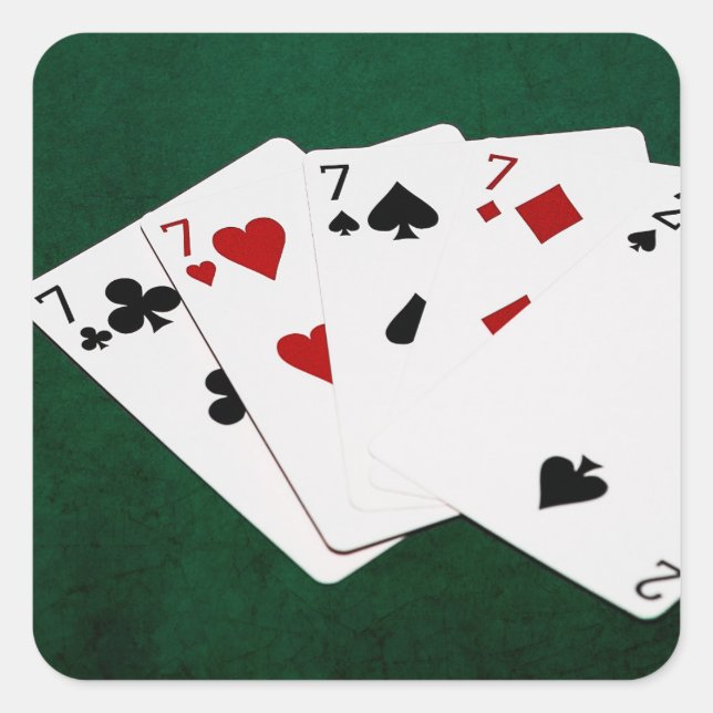 Pegatina Cuadrada Manos de póquer - Cuatro de una especie - Siete y  (Anverso)