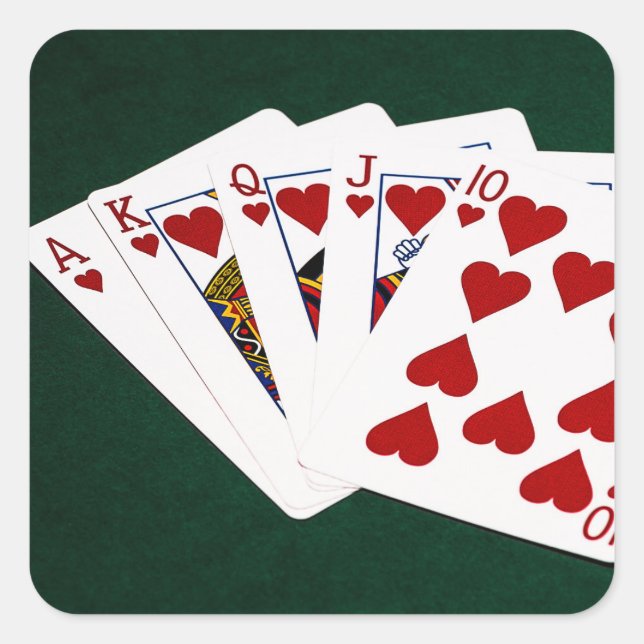Pegatina Cuadrada Manos de Póquer - Flush Real - Corazón (Anverso)