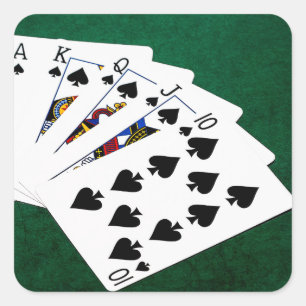 Pegatina Cuadrada Manos de Póquer - Flush Real - Juego de Espadas