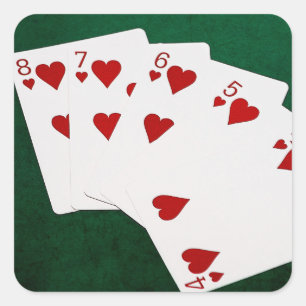 Pegatina Cuadrada Manos de póquer - Flush recto - Corazón adecuado