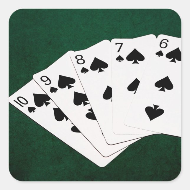 Pegatina Cuadrada Manos de póquer - Flush recto - Palabras (Anverso)