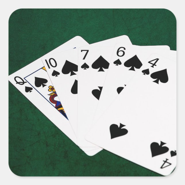 Pegatina Cuadrada Manos de Póquer - Flush - Spades Suite (Anverso)