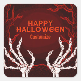 Pegatina Cuadrada Manos del naranja Skeleton