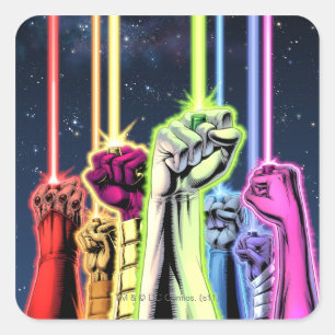 Pegatina Cuadrada Manos en el aire con los anillos - color