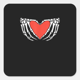 Pegatina Cuadrada Manos esqueléticas formando corazón - Hallo gótico