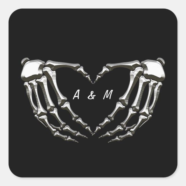 Pegatina Cuadrada Manos góticas de esqueleto personalizadas con form (Anverso)