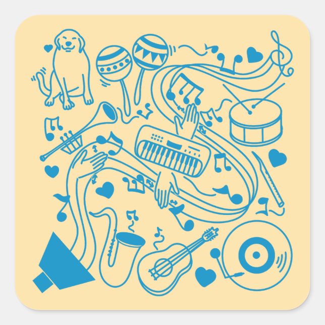 Pegatina Cuadrada Manos musicales - Diseño ASL (Anverso)