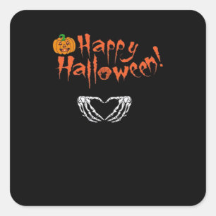 Pegatina Cuadrada Manos Skeleton espumosas. Feliz Halloween.