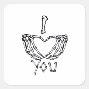 Pegatina Cuadrada Manos Skeleton Haciendo Un Corazón