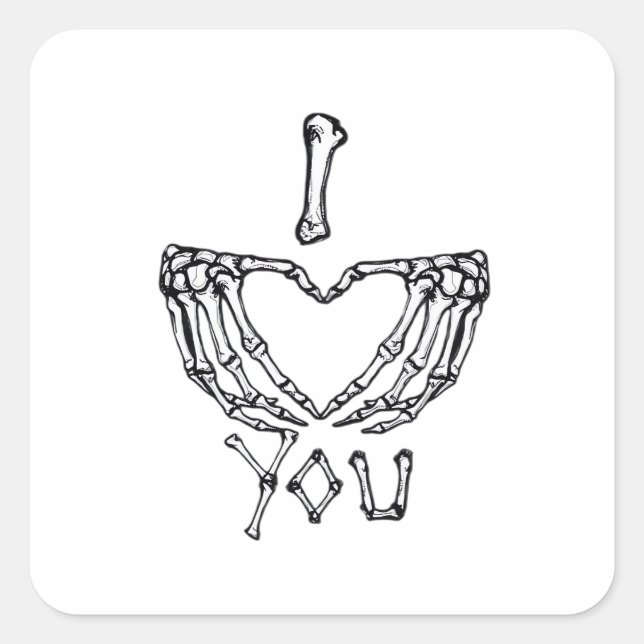 Pegatina Cuadrada Manos Skeleton Haciendo Un Corazón (Anverso)