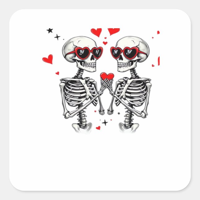 Pegatina Cuadrada Manos Skeleton Heart Para Tendencias (Anverso)