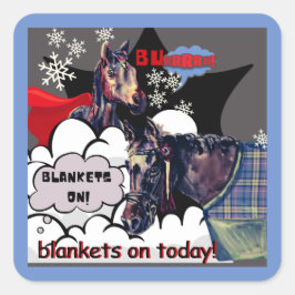 Pegatina Cuadrada mantas de quemar en el caballo cómico