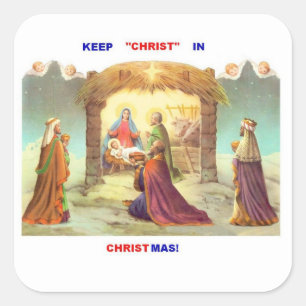 PEGATINA CUADRADA MANTENER A CRISTO EN NAVIDAD
